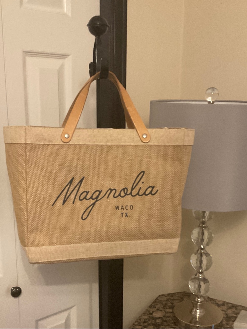 Magnolia Natural Beige Jute Tote with Tan Leather Handles